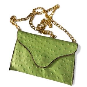 JJ Winters Lime Green Ostrich Embossed Chain Crossbody Clutch